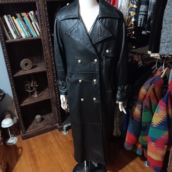 None Jackets & Blazers - Black leather trench coat